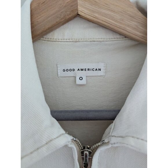 Good American Utility White Denim Belted Short Sleeve Jumpsuit Women's Size 0 - Picture 6 of 12